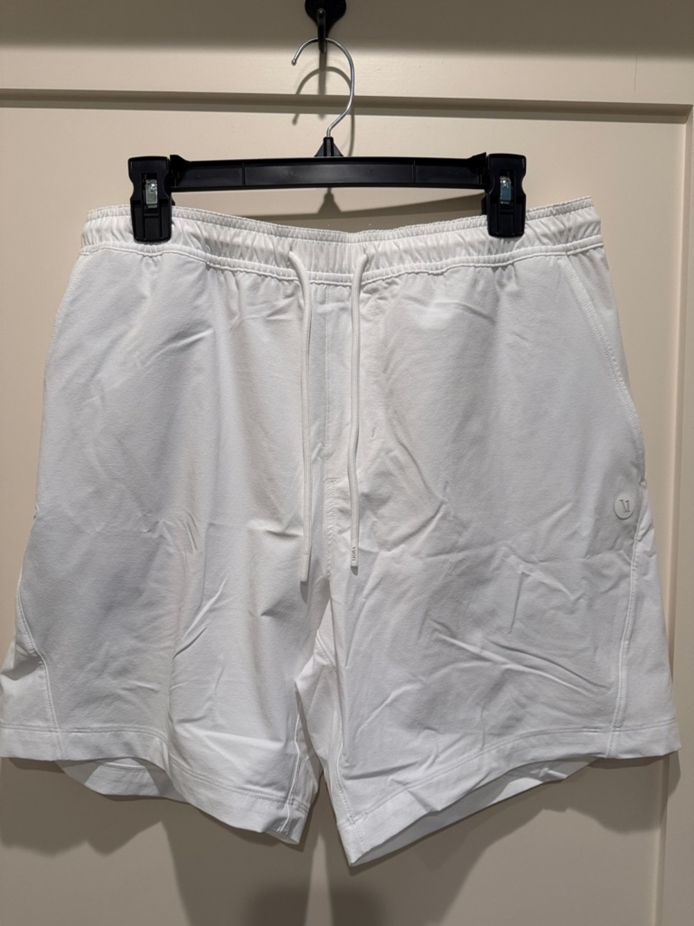Men's White Athletic Vuori Drawstring Shorts